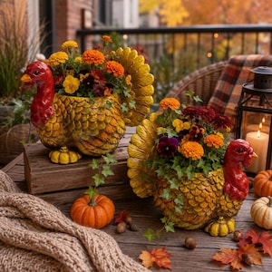 Thanksgiving Kalkonplanterstaty, inomhus utomhus bordsskiva mantels höstdekor figurin present