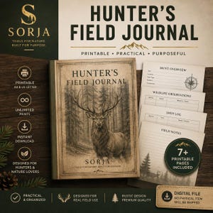 Diario de campo del cazador | Cuaderno de registro de caza | Diario de caza | Rastreador de ciervos | Rastreador de vida silvestre | Descarga digital