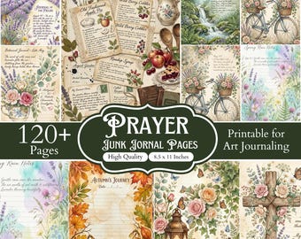 120+ Gebets-Junk-Journal-Seiten-Bundle, Schrift-Journal-Seiten, Bibel-Druckpapiere, Christliches Ephemera Kit, Glaube Scrapbook-Papiere