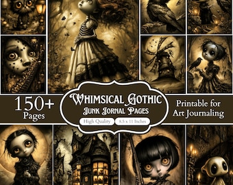 Más de 150 páginas de diario gótico caprichoso, páginas de álbum de recortes gótico, kit de diario de fantasía, páginas imprimibles góticas vintage, diario de arte gótico