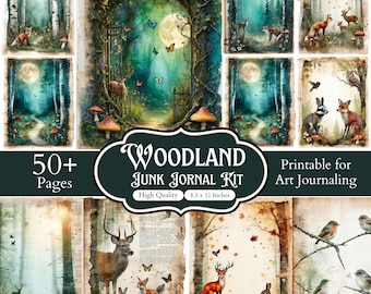 Woodland Junk Journal Kit, 50+ Printable Pages, Enchanted Forest Animals Ephemera, Cottagecore Scrapbook Paper, Nature Art Journal