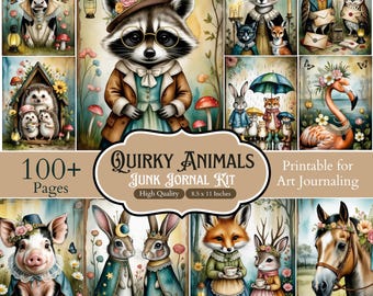 Kit de diario creativo con animales, efímeros de animales del bosque con un toque original, paquete de páginas de diario con estilo de cuento vintage, papeles para álbumes de recortes imprimibles.