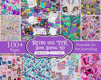 Retro 90s Y2K Junk Journal Kit, 100+ Printable Pages, Millennial Nostalgia Scrapbook, Groovy Collage Ephemera,Digital Paper,Digital Download