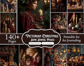 140+ Victorian Christmas Junk Journal Pages, Vintage Christmas Ephemera, Printable Holiday Paper, Christmas Scrapbook Pages, A4 Sheet Size