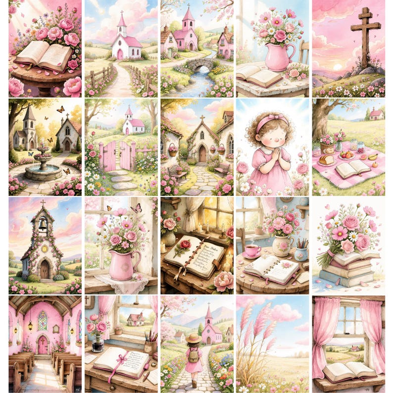 100+ Country Faith Junk Journal Pages Kit, Bible Scrapbook Papers, Vintage Floral Scripture Pages, Christian Journal Printable Papers image 3