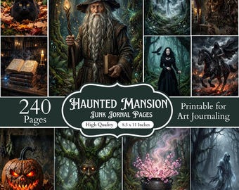 Páginas para diario creativo de la Mansión Embrujada, papeles imprimibles góticos oscuros, kit de álbum de recortes del Bosque Embrujado, artículos efímeros de Halloween, más de 240 páginas A4 (8.5 x 11 pulgadas)