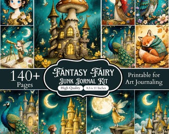 140+ nyckfulla skräpjournalsidor med fantasyfeor, kit med förtrollade älvor, utskrivbara material från magiska skogar, scrapbookingpapper för fantasy