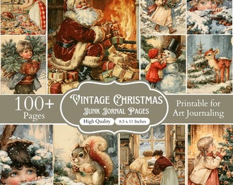 100+ Vintage Christmas Time Junk Journal Pages, Christmas Scrapbook Papers, Holiday Ephemera, Christmas Journal Kit, Winter Collage Pages