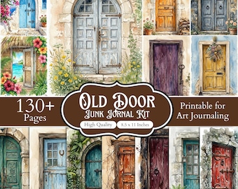 Old Doors Junk Journal Pages, Weathered Cottage Door Watercolour Printable Kit, Vintage Door scrapbook papers, Rustic Cottage Door