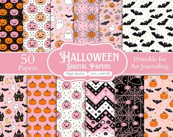 50 Halloween Digital Papers Bundle, Pumpkin & Ghost Printable Papers, Boo Halloween Backgrounds, Bat Scrapbook Paper, Spooky Pattern Pack