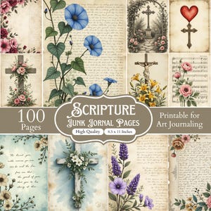 100 Scripture Scraps Junk Journal Pages, Vintage Religious Scraps, Bible Ephemera Kit, Christian Printable Papers, Faith Scrapbook Pages