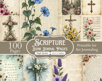 100 Scripture Scraps Junk Journal Pages, Vintage Religious Scraps, Bible Ephemera Kit, Christian Printable Papers, Faith Scrapbook Pages