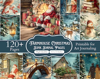 Más de 120 páginas para diario navideño estilo granja, papel decorativo navideño rústico, páginas vintage para álbum de recortes de invierno, kit acogedor para diario navideño.