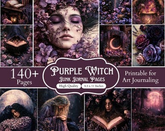 Purple Witch Junk Journal Pages, Dark Gothic Printable Papers, Mystical Witch Scrapbook Kit, Purple Ephemera, 140+ A4 (8.5x11) Pages
