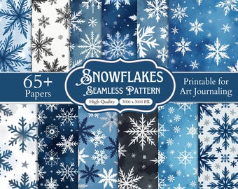 65+ Snowflake Winter Digital Papers, Snowflake Scrapbook Backgrounds, Seamless Winter Pattern, Printable Snowflake Paper, Cozy Winter Craft