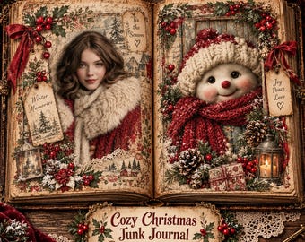 Más de 150 páginas acogedoras para diario navideño, diario de invierno, páginas imprimibles para las fiestas, papeles para álbumes de recortes navideños, diario festivo de invierno