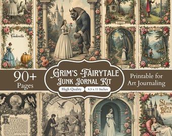 90+ Grimms sagoboksidor, vintage sagobok scrapbookpapper, sagolikt ephemera-kit, utskrivbar journalsida, digital nedladdning