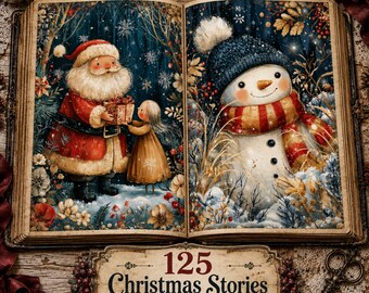 125 Christmas Stories ATC Cards Junk Journal Pages, Printable Christmas Ephemera, Vintage Holiday Scrapbook Papers, Winter Journal Kit