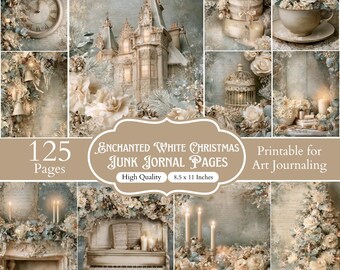 125 White Christmas Junk Journal Pages, Enchanted Snowy Christmas Papers, Vintage Winter Scrapbook Backgrounds, Festive Baking Ephemera