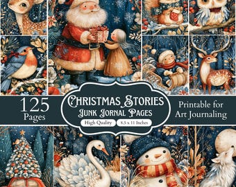 125 Christmas Stories ATC Cards Junk Journal Pages, Printable Christmas Ephemera, Vintage Holiday Scrapbook Papers, Winter Journal Kit