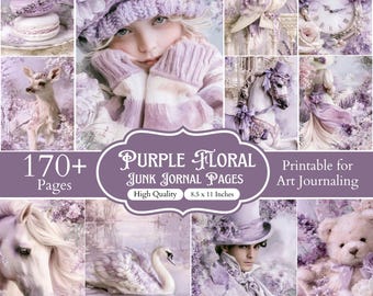170+ Purple Floral Junk Journal Pages, Lavender Shabby Chic Ephemera, Romantic Printable Scrapbook Papers, Vintage Floral Journal Kit