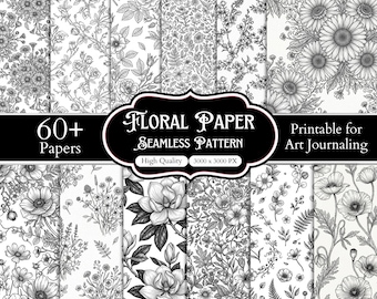 60+ sömlösa blommönster, digitalt papper med vildblommor i mjuka toner, sömlös blombakgrund, botaniskt mönster PNG, digital nedladdning
