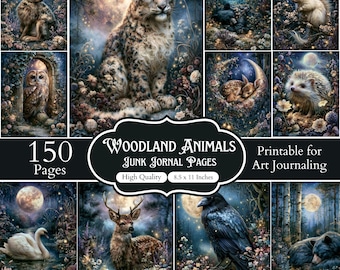 Papiers pour journal créatif sur le thème des animaux de la forêt enchantée, kit de journal imprimable sur le thème de la forêt, papiers pour scrapbooking sur le thème de la forêt, pages de journal féeriques et champêtres