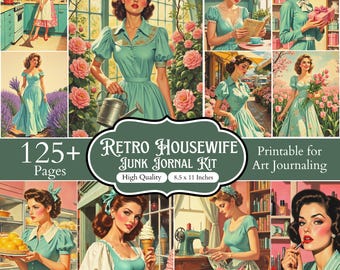 125+ Retro Kitchen Junk Journal-sidor, Vintage 1950-tals kvinnors ephemera, utskrivbara matlagningsjournaler för hemmafruar, retro scrapbook-kit