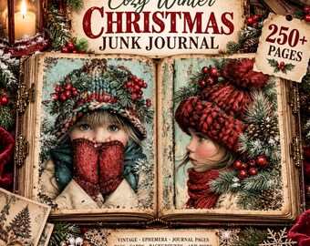 Más de 250 páginas acogedoras para diario navideño, papeles imprimibles para diario navideño, papel para álbum de recortes de invierno, páginas vintage para diario navideño