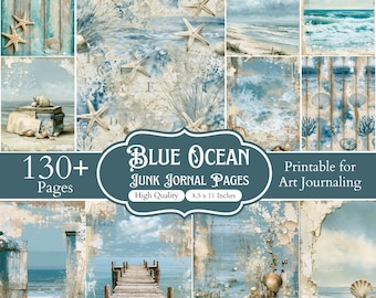 Páginas para diario temático del océano, papeles imprimibles con motivos marinos azules, kit de álbum de recortes náutico vintage, papeles con motivos marinos, más de 130 páginas (8,27 x 11,69 pulgadas).