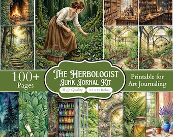 Puede incluir: Un kit de diario creativo digital con más de 100 páginas imprimibles, que mide 21,59 por 27,94 cm. La colección muestra ilustraciones de un bosque, una chimenea, un invernadero, estantes con frascos de boticario y patrones botánicos.