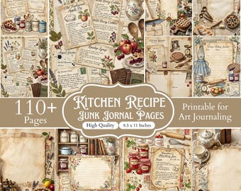 Vintage Kitchen Recipe Pages, Vintage Recipe Ephemera Bundle, Farmhouse Cookbook Papers, Printable Kitchen Journal Kit, Rustic Recipe Cards