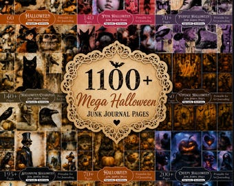 Halloween Junk Journal Bundle, 1100+ Halloween Printable Pages, Creepy Steampunk Gothic Papers, Pink Purple Whimsical Halloween Kit