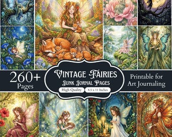 Vintage-Feen-Junk-Journal-Seiten, Feengarten-Druckvorlagen, Cottagecore-Feen-Ephemera, Fantasy-Scrapbook-Set, über 260 A4-Seiten (8,5 x 11 Zoll)