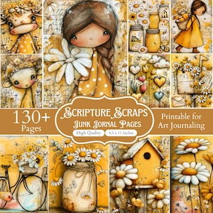 Pagine per junk journal con versetti biblici, carte stampabili cristiane con la Bibbia, kit per scrapbooking vintage, carte effimere con versetti biblici, oltre 130 pagine (21,5x29,9 cm)