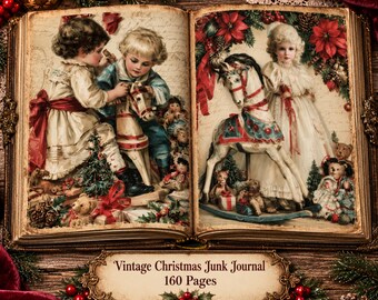 160 vintage juldagbokssidor, juldagbokspapper, nostalgiska vinterklippbokssidor, utskrivbart julpapperskit