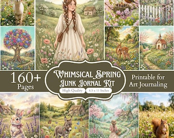 160+ nyckfulla vårsidor med skräpjournal, nyckfullt journalkit, pastellfärgade akvarellblad, blommiga scrapbookpapper, utskrivbart journalkit