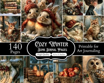 140 páginas acogedoras para diario de invierno, papeles para álbum de recortes navideños con temática de cabaña, imprimibles para diario de invierno, efímeros navideños vintage, 8.5 x 11 pulgadas