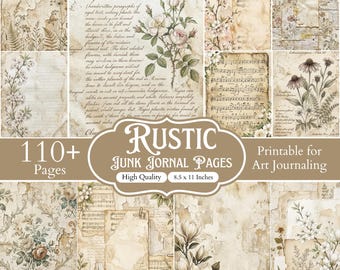 110+ Rustic Natural Texture Junk Journal Pages, Shabby Junk Journal Kit, Neutral Earthy Backgrounds, Aged Paper Layers, Vintage Pages