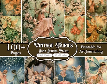 Páginas de diario de hadas vintage, papeles imprimibles de jardín de hadas, kit de álbum de recortes estilo cottagecore, efímeros florales de hadas, más de 100 páginas A4 (8.5 x 11 pulgadas)