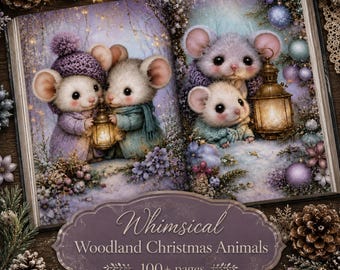 100+ Whimsical Woodland Christmas Animal Junk Journal Pages, Cute Mouse Scrapbook Papers, Christmas Printable Ephemera, Winter Journal Kit