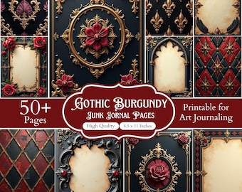 50+ Burgundy Gothic Journal Papers, Vintage Gothic Scrapbook Papers, Academia Printable Paper, Gothic Junk Journal Pages, Antique Ephemera