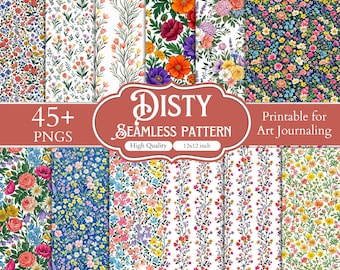 45+ Akvarell Ditsy Blommigt Seamless Mönster Bundle, Vårblommigt Digitalt Papperspaket, Blommigt Skräppostpapper, Utskrivbara Bakgrunder Png