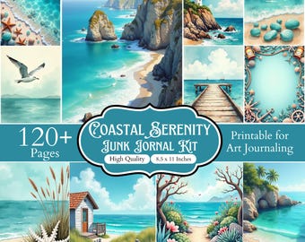 120+ Coastal Junk Journal Kit, Beach Ephemera Bundle, Nautical Scrapbook Papers,Ocean Journal Kit, Seaside Digital Download, Printable Pages