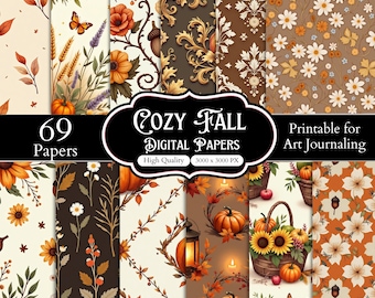 69 Cozy Fall Digital Papers Bundle, Autumn Digital Paper, Rustic Fall Scrapbook Papers, Thanksgiving Craft Paper, Printable Papers Png