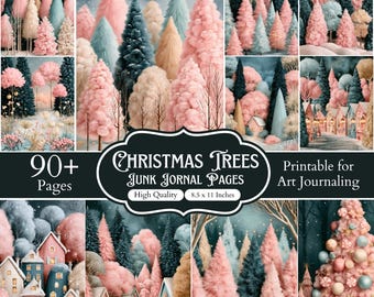 90+ skräpjournalsidor med julgran, vintage-julklippbokspapper, utskrivbara högtidspapper, juljournalsidor, festliga papper