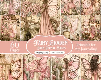 60 Seiten für ein Feengarten-Junk-Journal, verzauberte Feen-Druckvorlagen, fantasievolles Schmetterlings-Journalpapier, Fantasy-Scrapbook-Materialien