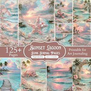 125+ Sunset Lagoon Junk Journal Pages, Tropical Printable Kit, Coastal Scrapbook Papers, Vintage Beach Ephemera, Ocean Journal Pages