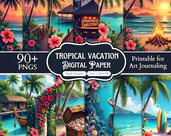 Tropical Beach Digital Paper Bundle, 90+ Seamless Vacation Patterns, Tropical Island Backgrounds, Summer Scrapbook Paper, Coastal Printable