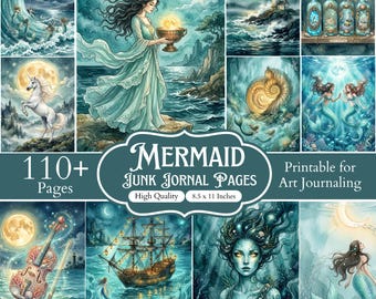 110+ Von der kleinen Meerjungfrau inspiriertes Junk Journal Kit, druckbare Papiere, Marine Ephemera, Unter dem Meer Scrapbook Seiten, Fantasy Journal Kit